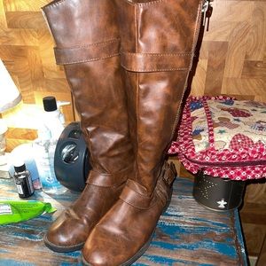 Brown leather boots